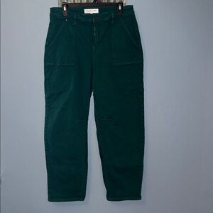 Women’s green barrel jeans